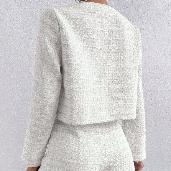 White Casual Womens Plaid Print Button Front Jacket & Shorts - Picture 2 of 5